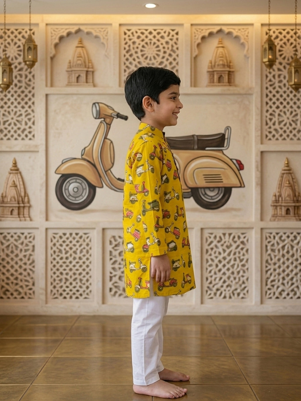 Yellow scooter Printed Cotton Kurta with pajama