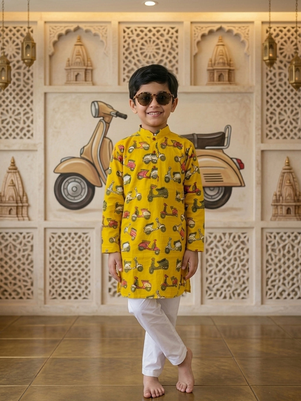 Yellow scooter Printed Cotton Kurta with pajama