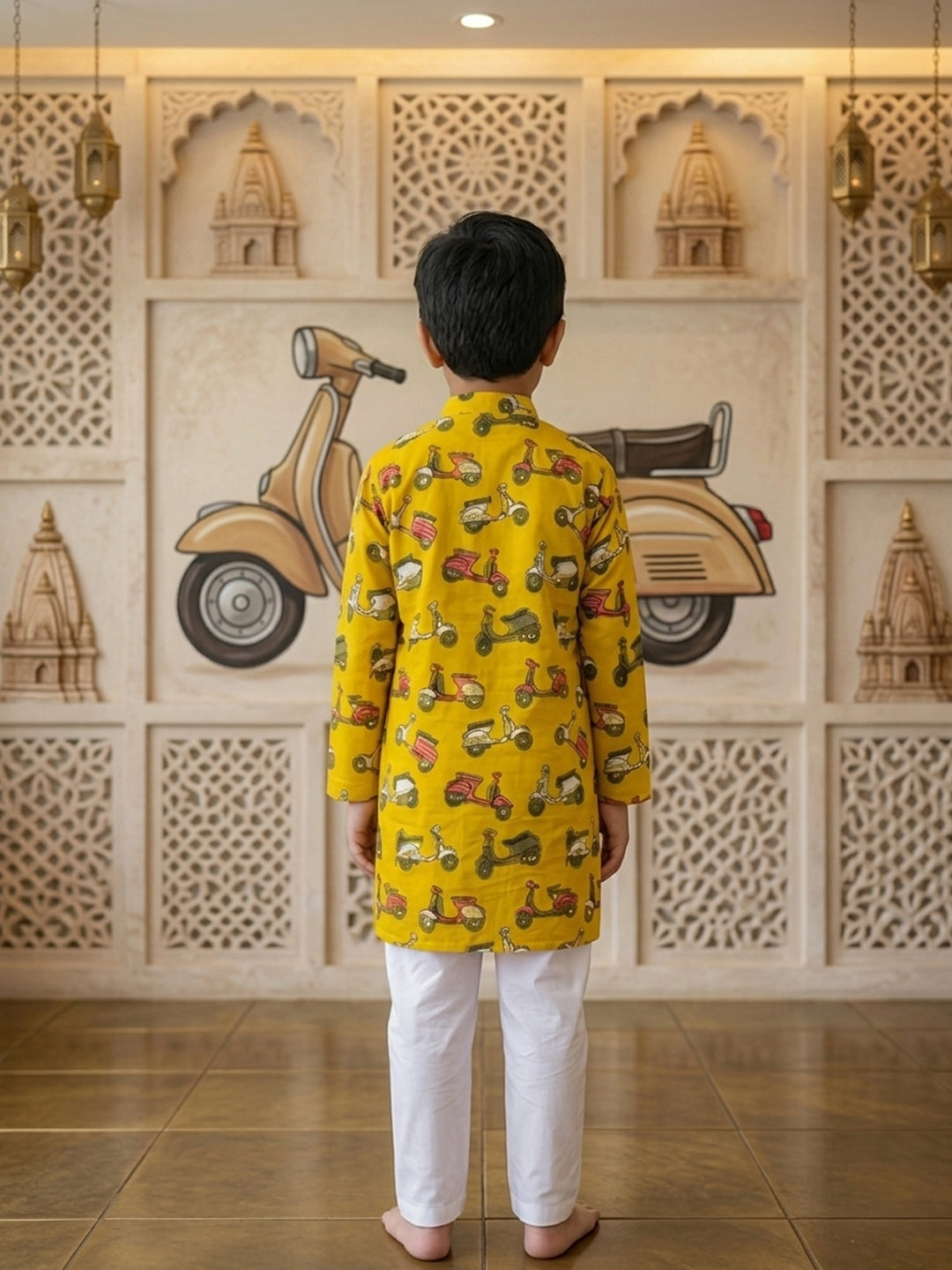Yellow scooter Printed Cotton Kurta with pajama