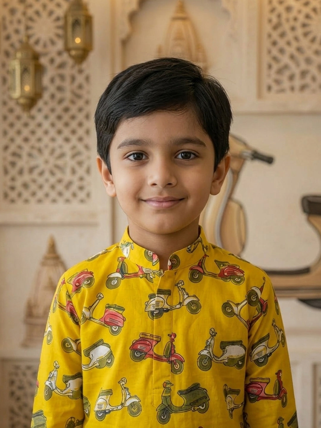 Yellow scooter Printed Cotton Kurta with pajama