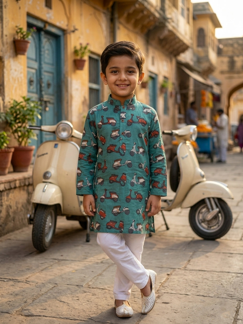 Green scooter Printed Cotton Kurta with pajama
