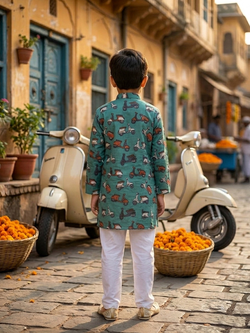Green scooter Printed Cotton Kurta with pajama