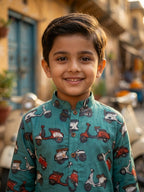 Green scooter Printed Cotton Kurta with pajama