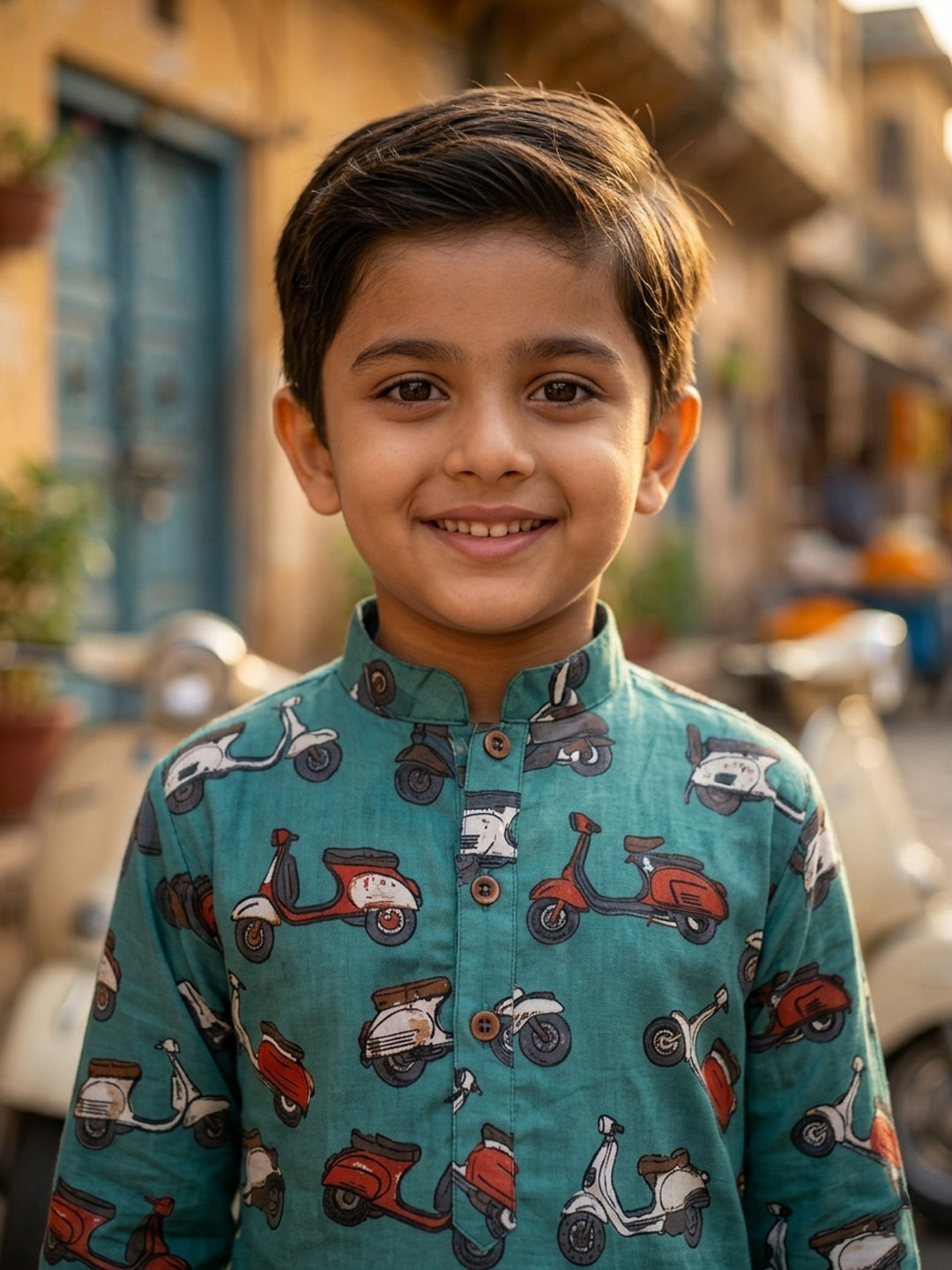 Green scooter Printed Cotton Kurta with pajama