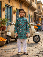 Green scooter Printed Cotton Kurta with pajama