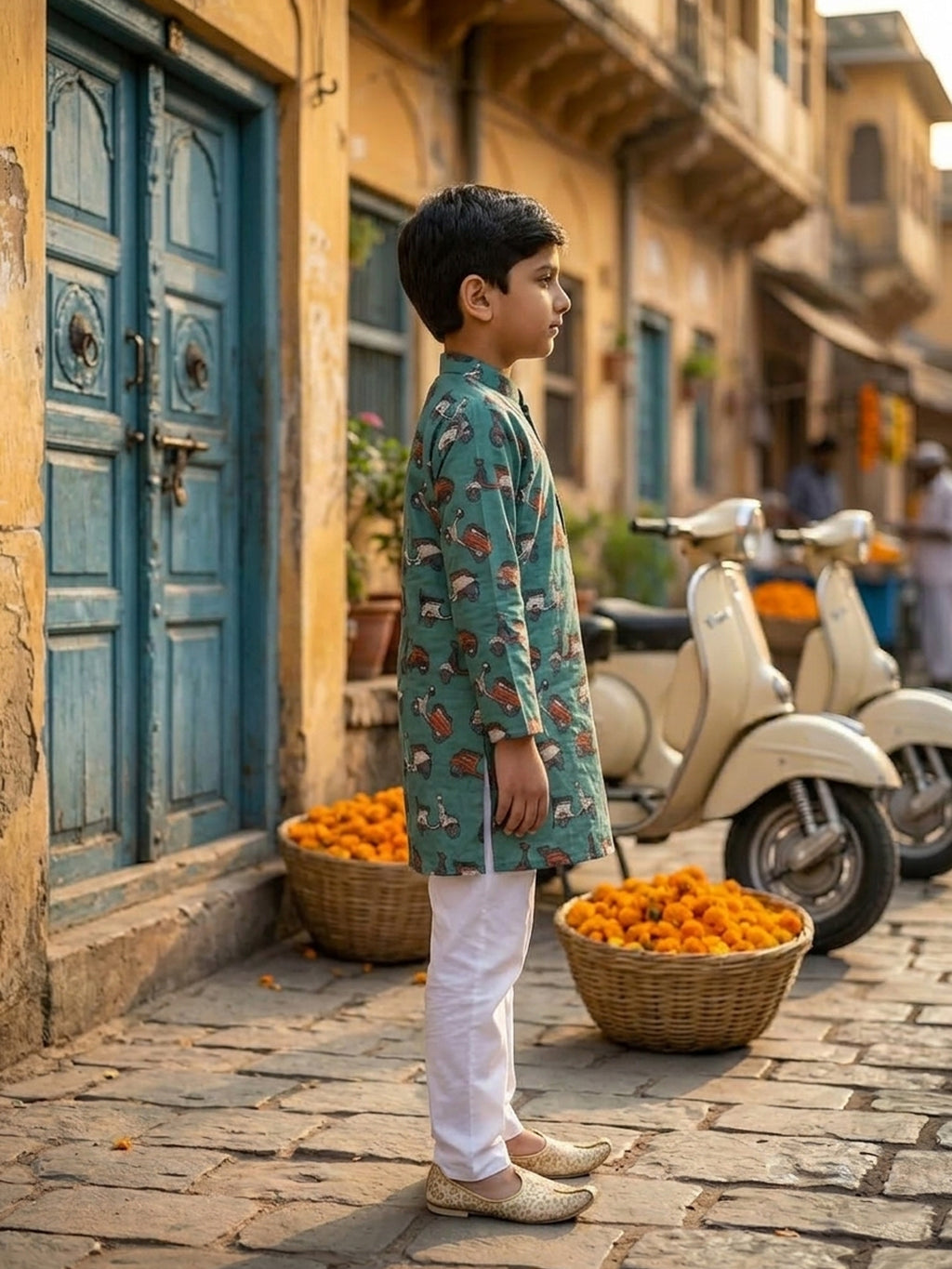 Green scooter Printed Cotton Kurta with pajama