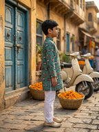 Green scooter Printed Cotton Kurta with pajama