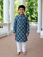 Blue Indigo Printed Cotton Kurta with pajama