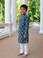 Blue Indigo Printed Cotton Kurta with pajama