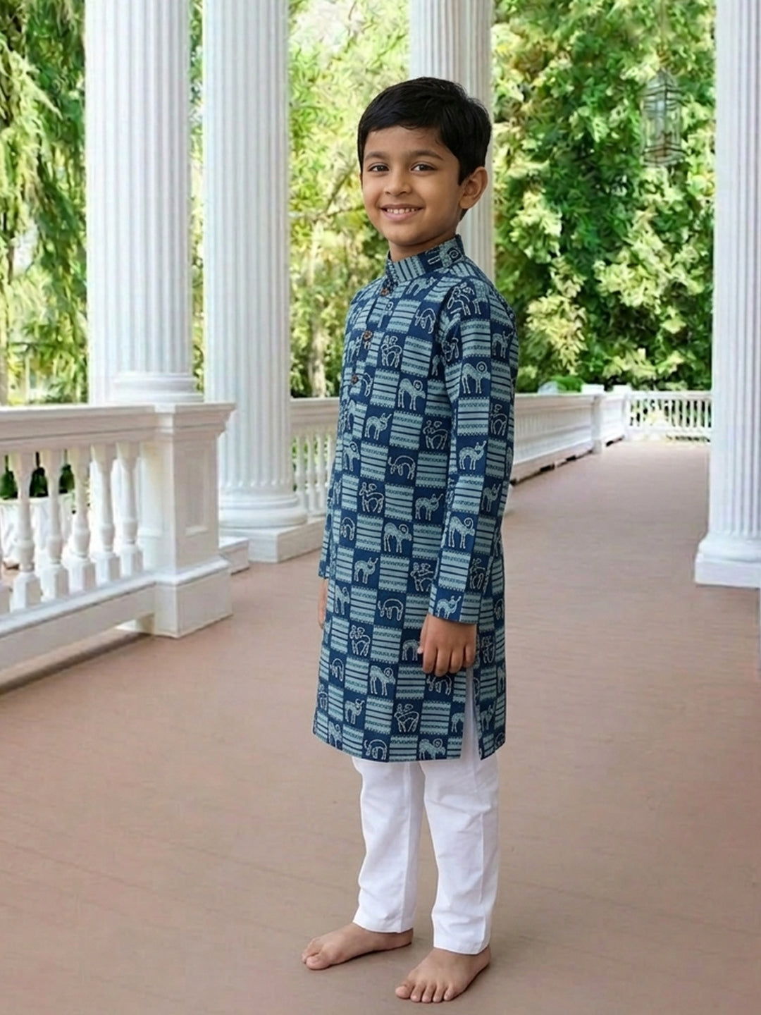 Blue Indigo Printed Cotton Kurta with pajama