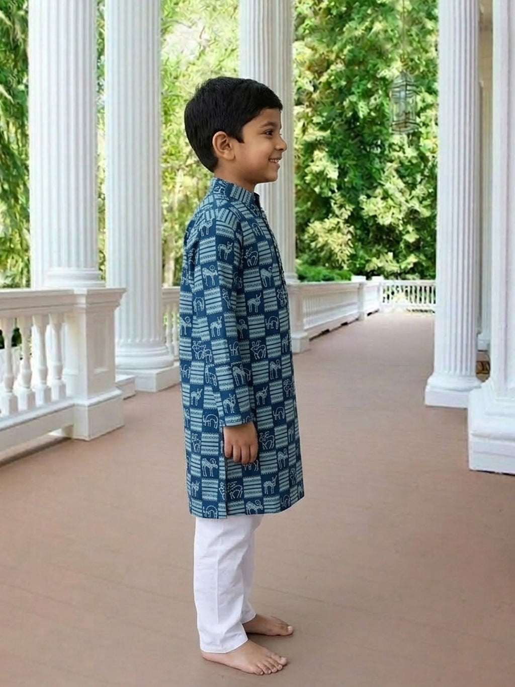 Blue Indigo Printed Cotton Kurta with pajama