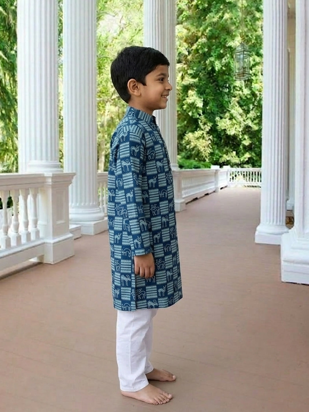 Blue Indigo Printed Cotton Kurta with pajama