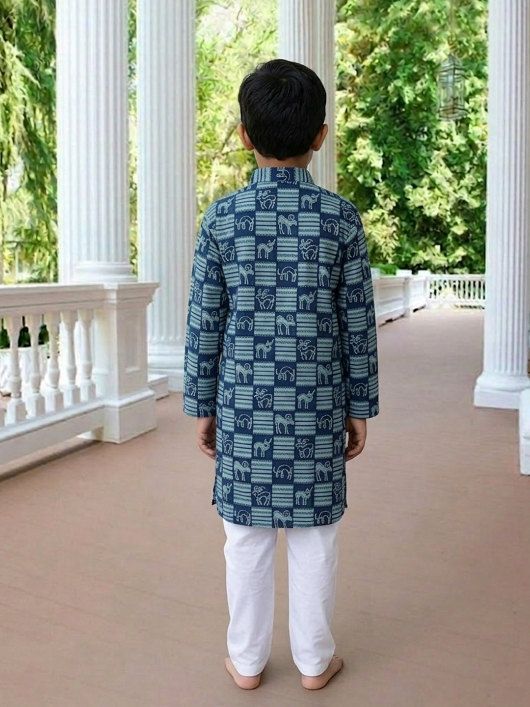 Blue Indigo Printed Cotton Kurta with pajama
