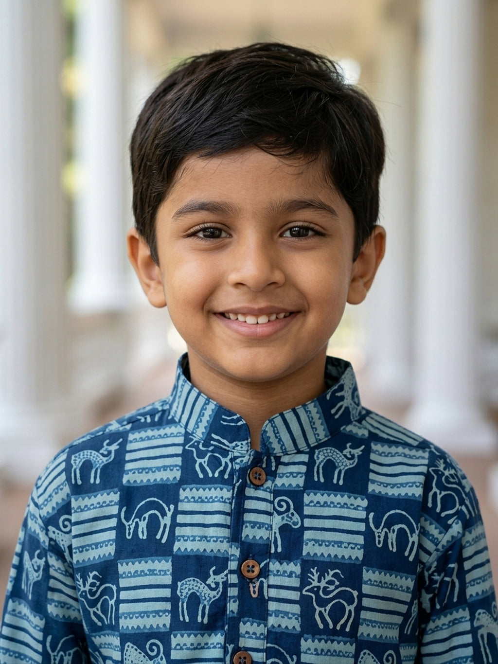 Blue Indigo Printed Cotton Kurta with pajama