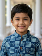 Blue Indigo Printed Cotton Kurta with pajama