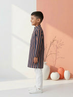 Blue Stripped Printed Cotton Kurta with pajama