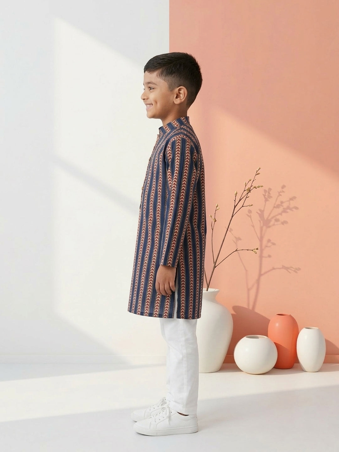 Blue Stripped Printed Cotton Kurta with pajama