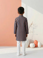Blue Stripped Printed Cotton Kurta with pajama