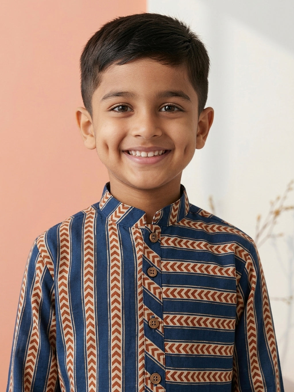 Blue Stripped Printed Cotton Kurta with pajama