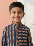 Blue Stripped Printed Cotton Kurta with pajama