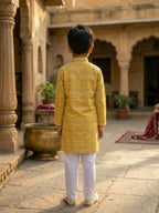 Yellow Lurex Printed Cotton Kurta with pajama