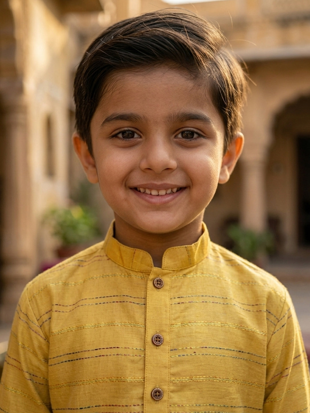 Yellow Lurex Printed Cotton Kurta with pajama