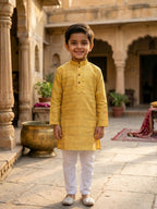 Yellow Lurex Printed Cotton Kurta with pajama