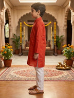 Red Lurex Printed Cotton Kurta with pajama