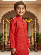 Red Lurex Printed Cotton Kurta with pajama