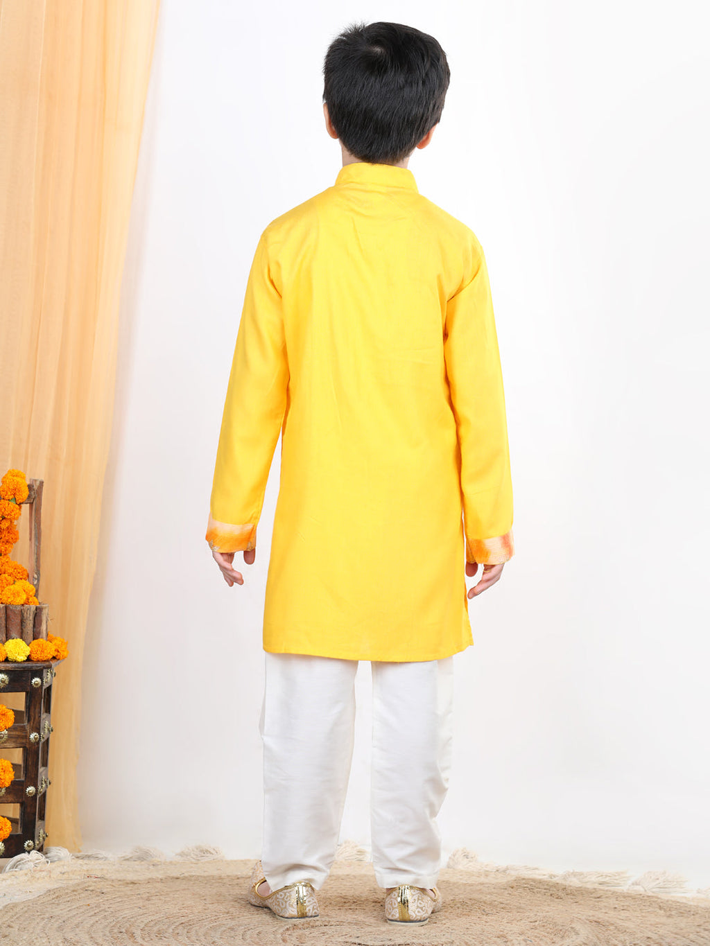 Yellow Floral Foil Lace Work Kurta Set
