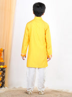 Yellow Floral Foil Lace Work Kurta Set