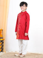 Red Kota Work Detail Kurta Set