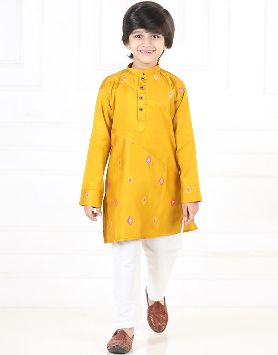 Yellow Embroidered patch work Kurta Set