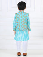 Blue Ikkat Kurta with Floral printed Jacket Set