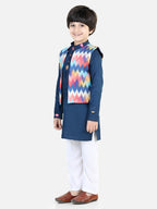 Blue Kurta with zig zag pattern jaquard Jacket Set