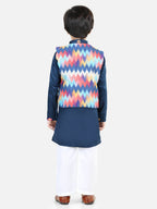 Blue Kurta with zig zag pattern jaquard Jacket Set