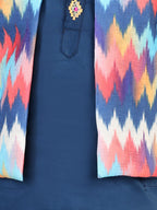 Blue Kurta with zig zag pattern jaquard Jacket Set
