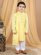 Yellow  Embroidered High Kurta Set
