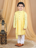 Yellow  Embroidered High Kurta Set
