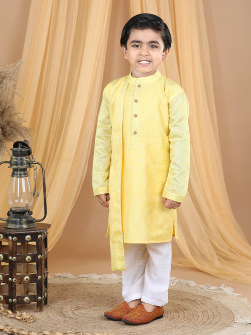 Yellow  Embroidered High Kurta Set