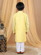 Yellow  Embroidered High Kurta Set
