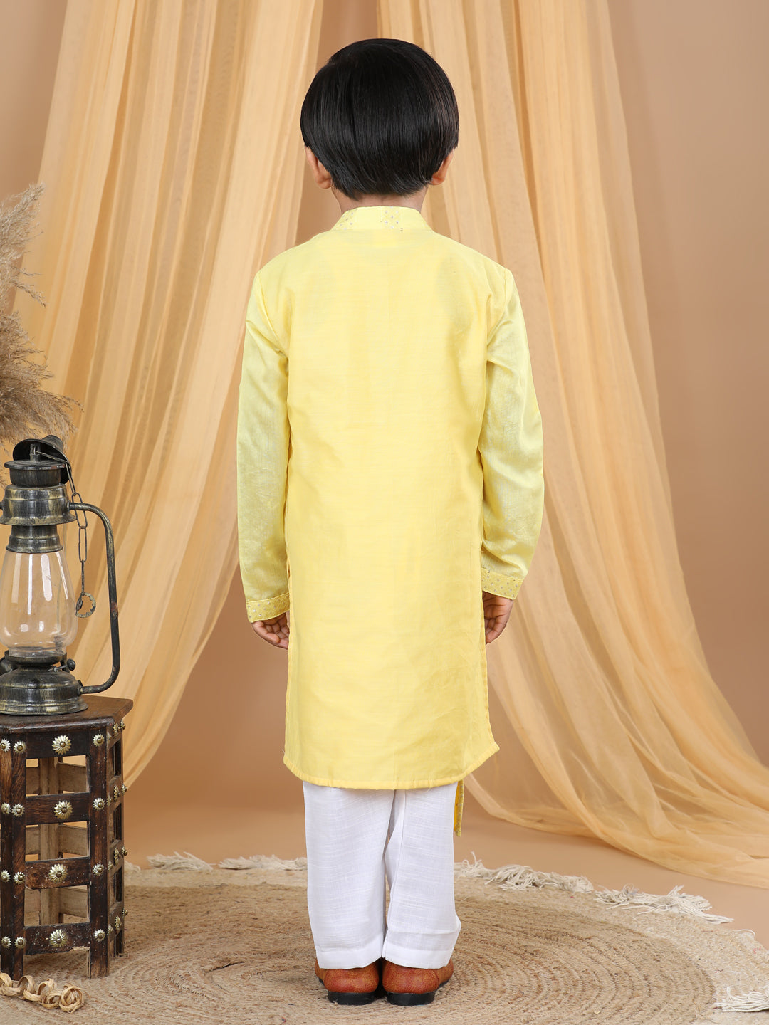 Yellow  Embroidered High Kurta Set