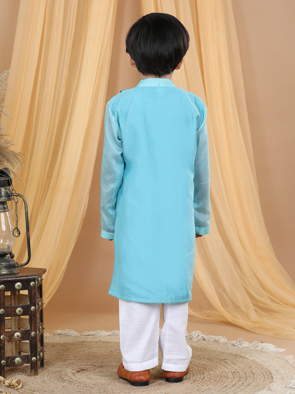Blue Embroidered Overlap Designed Kurta Set
