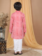 Red Striped Kurta with Floral Patch Kurta Set