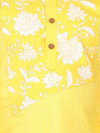 Yellow Striped Kurta with Floral Patch Kurta Set