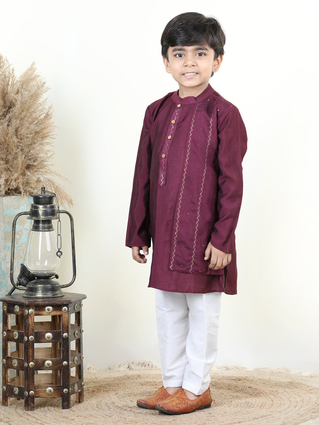Purple  Embroidered jacket style Kurta Set