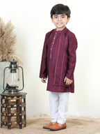 Purple  Embroidered jacket style Kurta Set