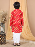 Red Leheriy with Patch detailing Kurta Set