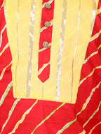 Red Leheriy with Patch detailing Kurta Set