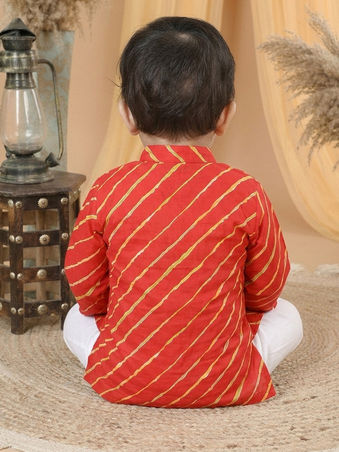 Cotton Leheriya Kurta with  Patch Detailing & Pyjama Set
